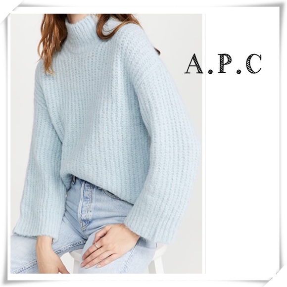 A.P.C. Sweaters - A.P.C Emma Alpaca-blend Mock neck Bell-Sleeve Sweater In Baby Blue Size S